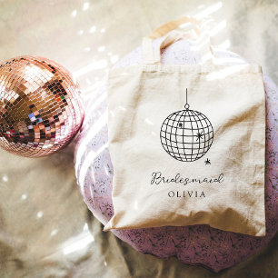 Minimalist Disco Ball Bridesmaid Wedding Party Tote Bag