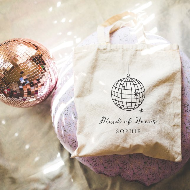Minimalist Disco Ball Maid of Honour Wedding Party Tote Bag (Creator Uploaded)