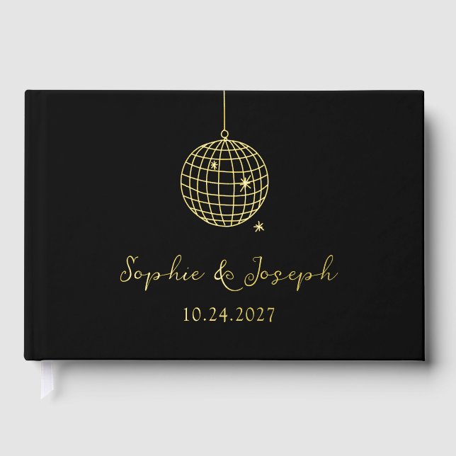 Minimalist Disco Ball | Real Gold Foil Wedding Guest Book (Front)