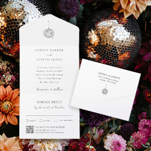 Minimalist Disco Ball   Wedding QR Code All In One Invitation