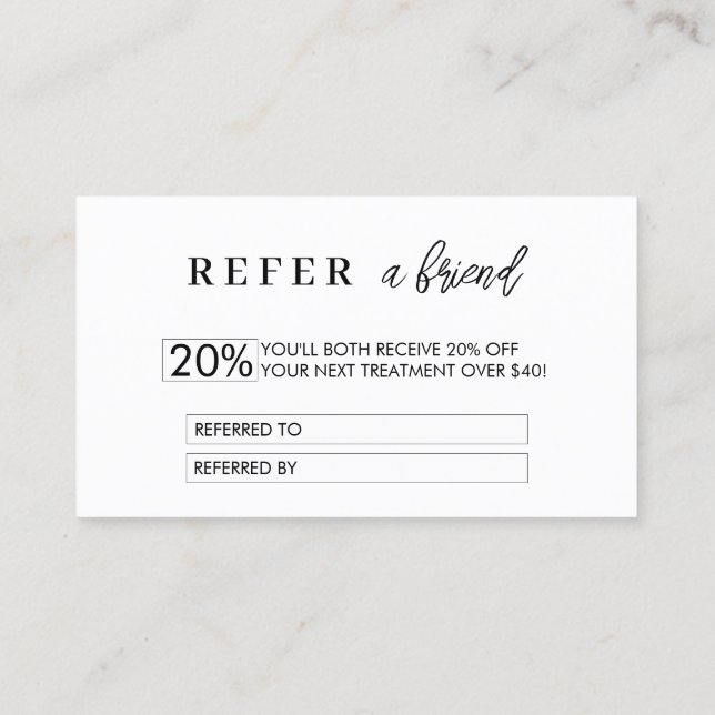 Minimalist Discount Referral Card | Refer a Friend (Back)