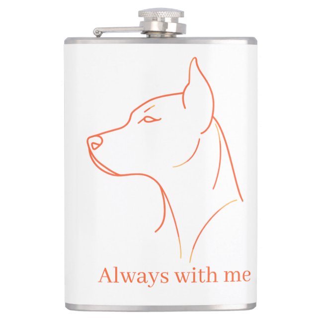 Minimalist Doberman Line Art Personalised  Hip Flask (Front)