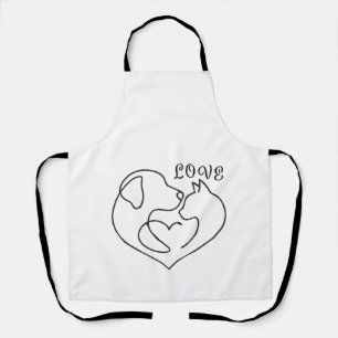Minimalist Dog and Cat Heart - One Line Art Design Apron