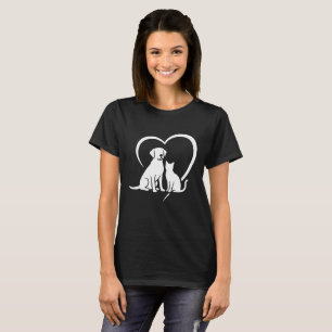 Minimalist Dog and Cat Heart Silhouette Pet Lover T-Shirt