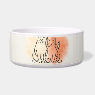Minimalist Dog and Cat Line Art Ceramic Pet Bowl
