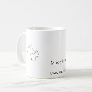 Minimalist Dog and Cat Line Art Custom Name Mug