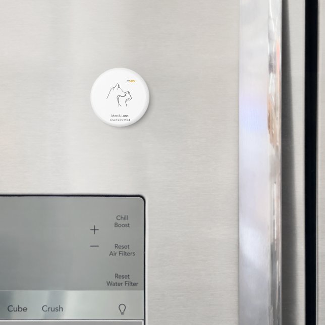 Minimalist Dog and Cat Line Art Custom Name Round  Magnet (In Situ (Fridge))