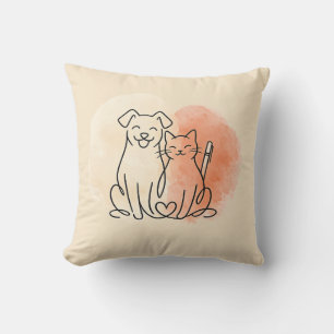 Minimalist Dog and Cat Watercolor Personalised Cushion