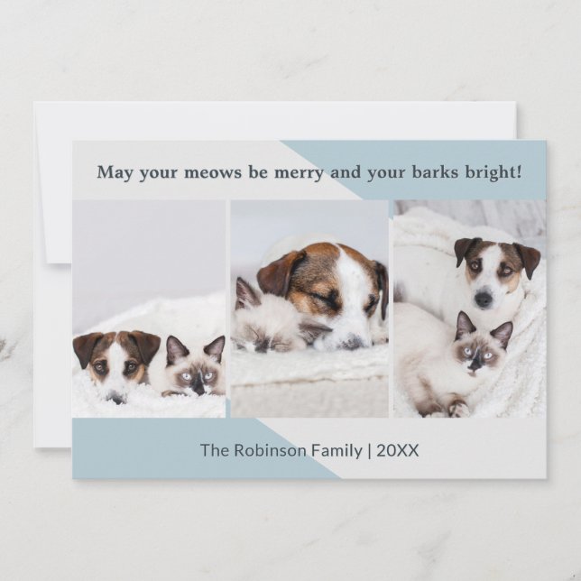 Minimalist Dog Cat Photo Collage Modern Christmas Holiday Card (Front)