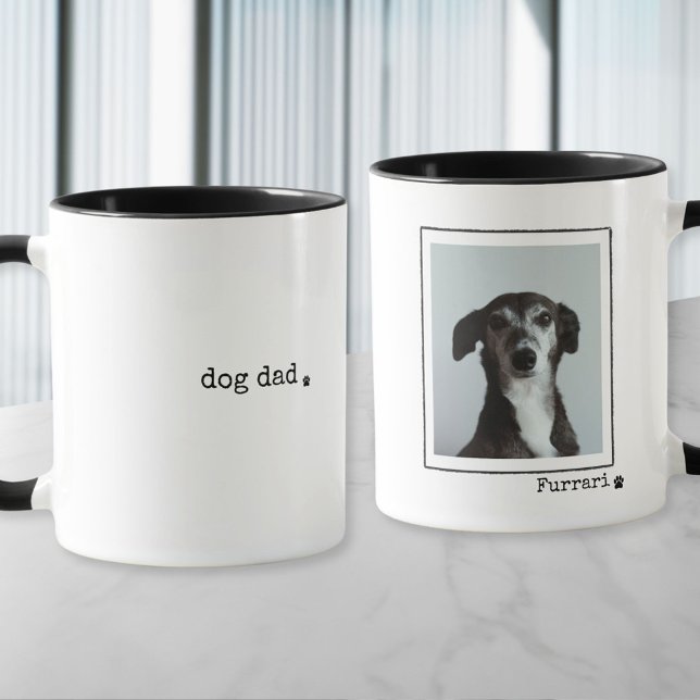 Minimalist Dog Dad Custom Photo Mug (minimalist retro stylish dog photo mug personalized with your photo and dog name or custom text)