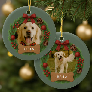 Minimalist Dog Holiday Christmas Photo  Ceramic Tree Decoration