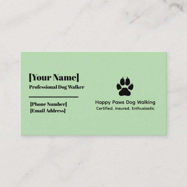 Minimalist Dog Paw Print Dog Walker Business Card (Front)