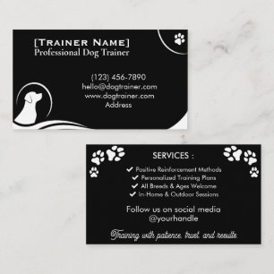 Minimalist Dog Trainer Elegant Black & White  Business Card