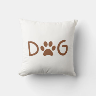Minimalist "DOG" Typography Throw Pillow with Paw 