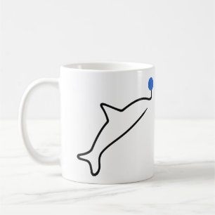 Minimalist Dolphin One Line Art with Blue Ball Coffee Mug