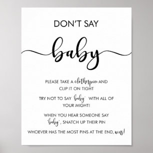 Minimalist Don't Say Baby Baby Shower Game Sign