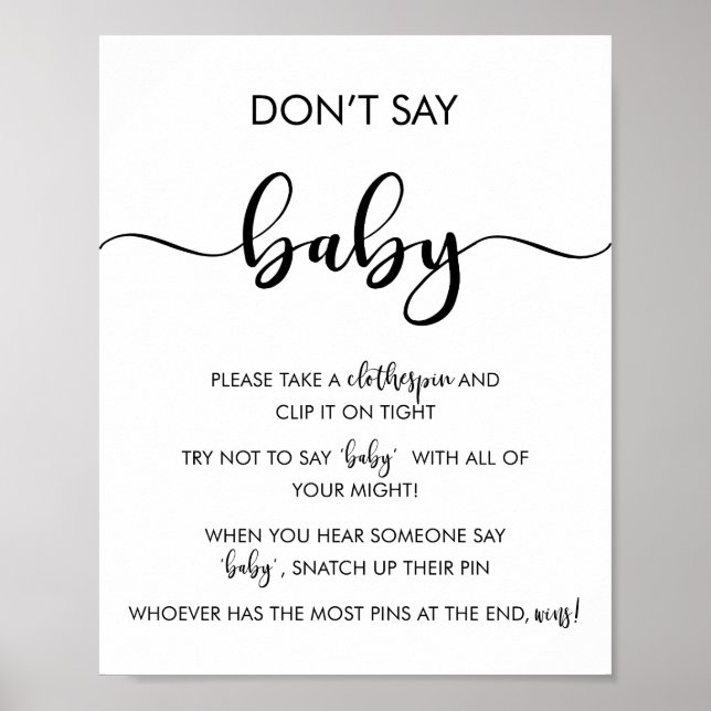 Minimalist Don't Say Baby Baby Shower Game Sign (Front)