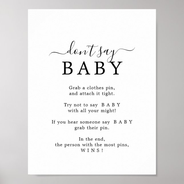 Minimalist Don't Say Baby Game Sign (Front)