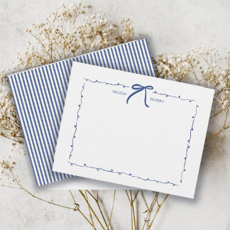 Minimalist Doodle Bow Coquette Blue Personalised Card
