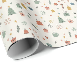 Minimalist Doodle-style Christmas Icons Wrapping Paper