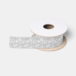 Minimalist Doodle Style Christmas Items Outlines Satin Ribbon