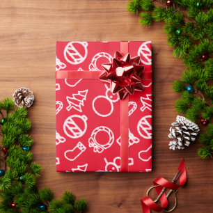 Minimalist Doodle Style Christmas Items Outlines Wrapping Paper