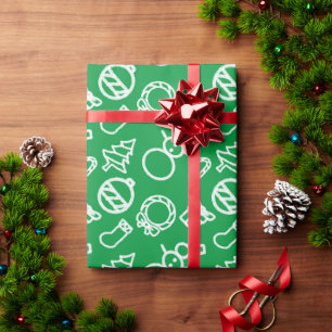 Minimalist Doodle Style Christmas Items Outlines Wrapping Paper