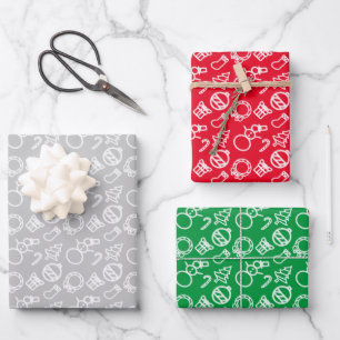 Minimalist Doodle Style Christmas Items Outlines Wrapping Paper Sheet