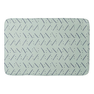 Minimalist Dots n Dashes Indigo Sage Pattern Bath Mat