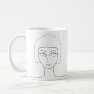 Minimalist Dotted Girl Line Art Short Bob Hair Cut Coffee Mug