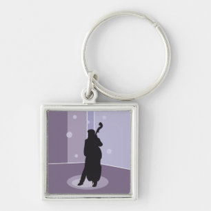 Minimalist Double Bass Silhouette Music Art Key Ring