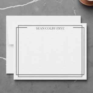 Minimalist Double Border Note Card Grey Stationery