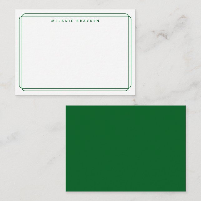 Minimalist Double Curve Forest Green Border Name Card (Front/Back)