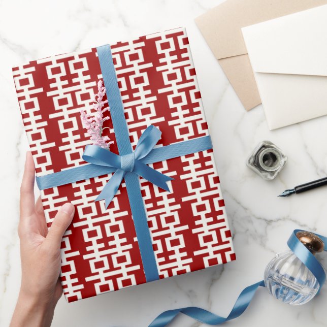 Minimalist Double Happiness Modern Chinese Wedding Wrapping Paper (Gifting)