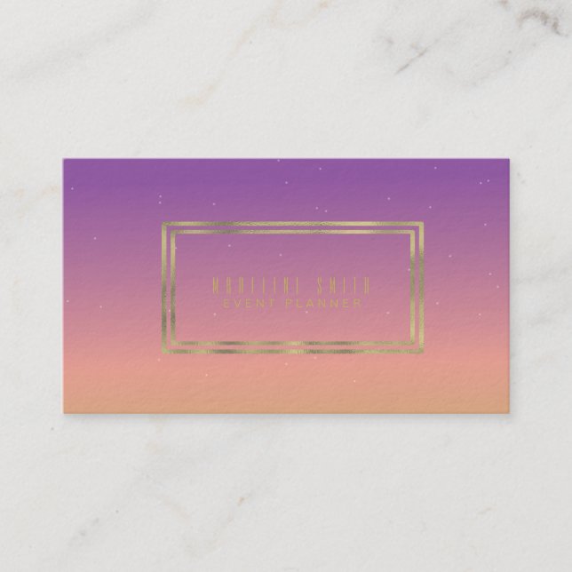 Minimalist Double Rim Gold Foil Gradient Purple Business Card (Front)