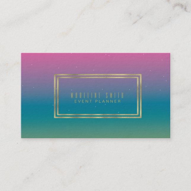 Minimalist Double Rim Gold Foil Gradient Rainbow Business Card (Front)