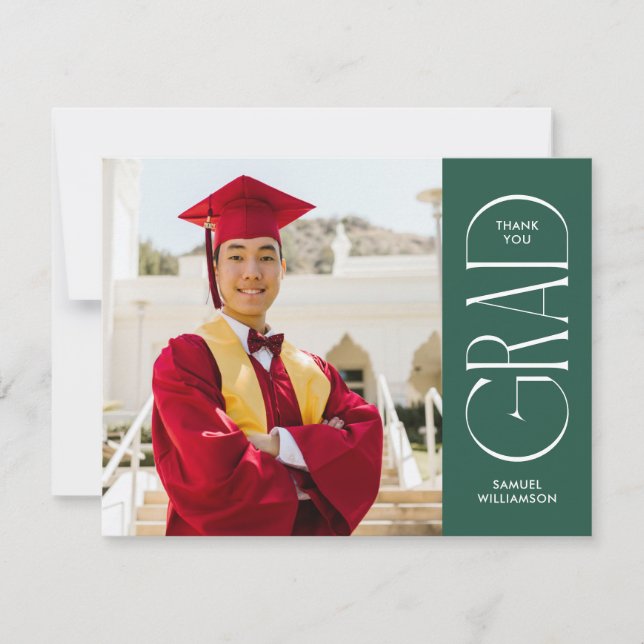 Minimalist Double Sided Photo Graduation Thank You Card (Front)