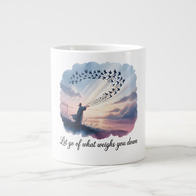 Minimalist Doves & Quote Mug – Let Go Design (Front)