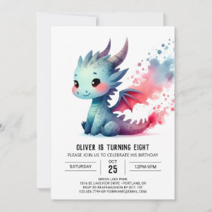 Minimalist Dragon Birthday Customisable Invitation