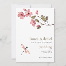 Minimalist Dragonfly Wildflower QR Blue Wedding