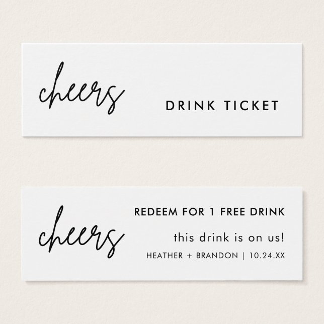Minimalist Drink Ticket Wedding Bar Cards (Front & Back)