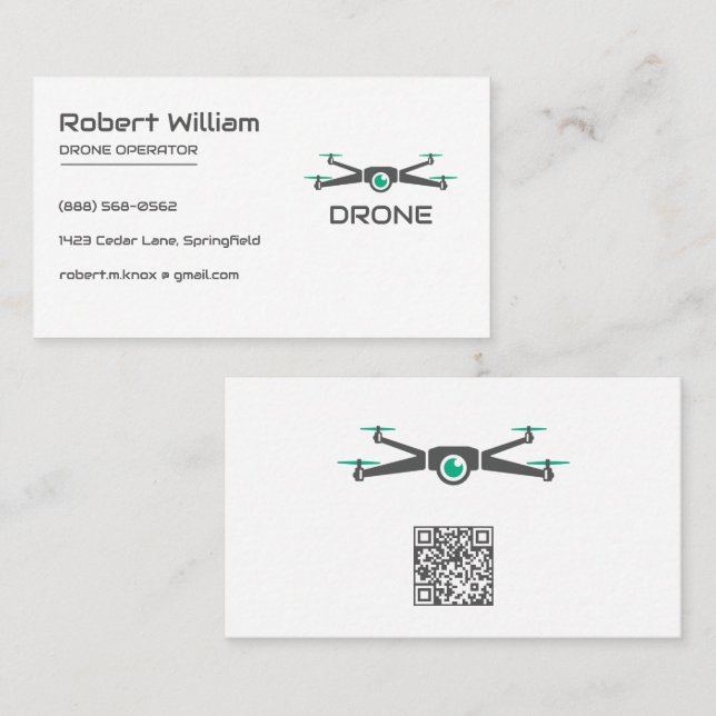 Minimalist Drone | Modern UAV Operator QR Code  Business Card (Front/Back)