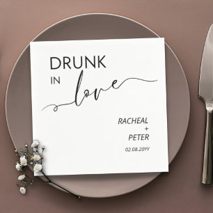 Minimalist Drunk In Love Black White Modern Party Napkin