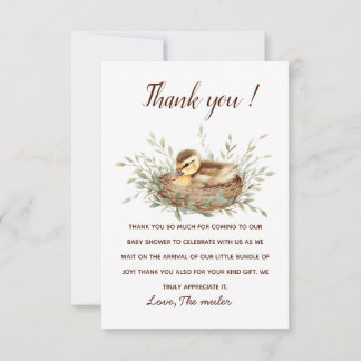 Minimalist Duckling Watercolor Baby Shower Thank Y You Card
