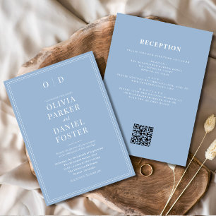 Minimalist Dusty Blue All in One Wedding Invitation