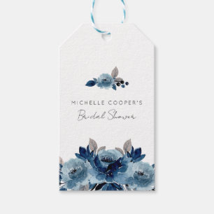 Minimalist Dusty Blue and Navy Floral Gift Tags