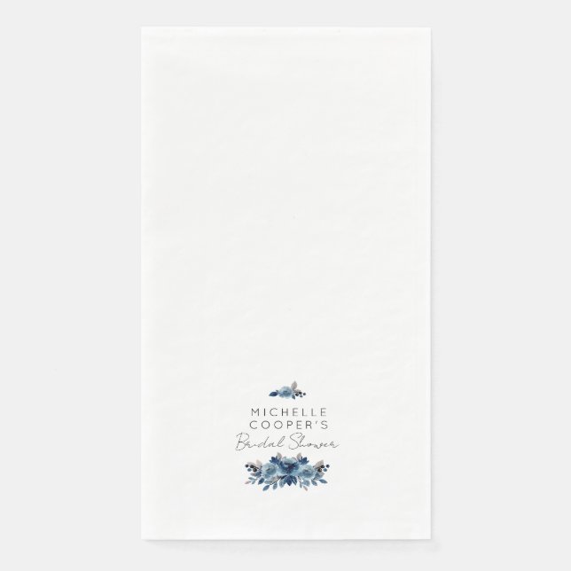 Minimalist Dusty Blue and Navy Floral Napkin (Front)