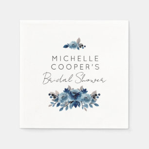 Minimalist Dusty Blue and Navy Floral Napkin