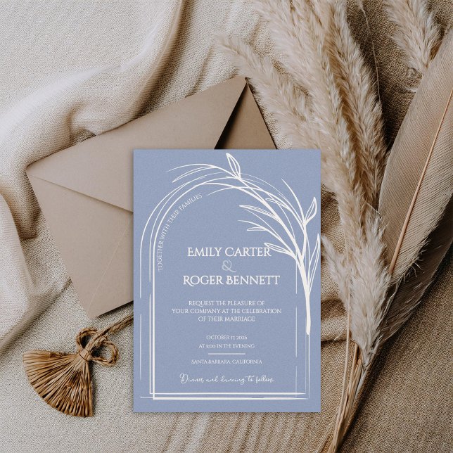 Minimalist Dusty Blue Arch Botanical Wedding (Dusty Blue Minimalist Arch Botanical Wedding Invitation Flat Card | Modern Elegant Wedding Invite)
