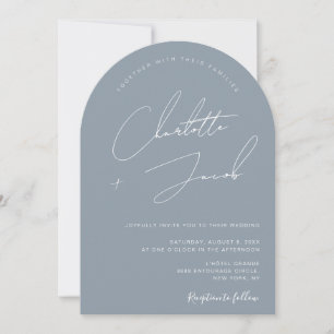 Minimalist Dusty Blue Arch Photo Wedding Invitation